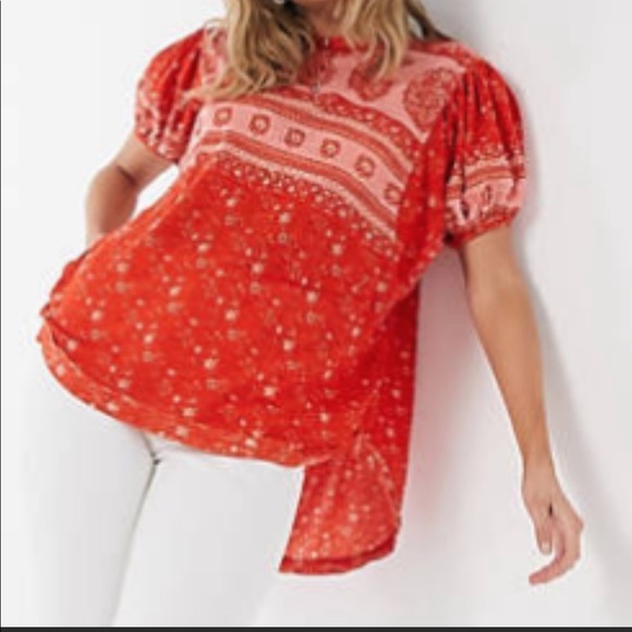 Free People Red Patterned Top - Picture 3 of 6